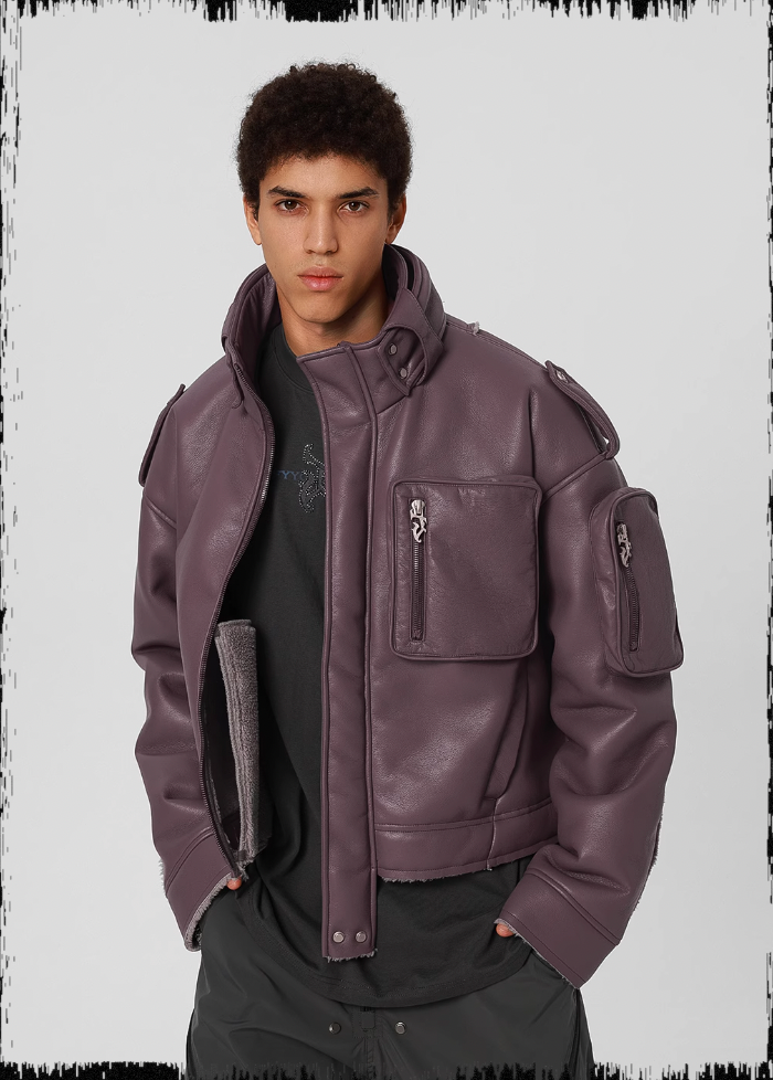 Motorcycle Leather Short Jacket - chiclara