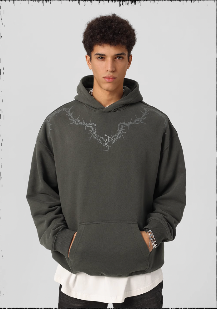 Glue Crack Print Hoodie - chiclara