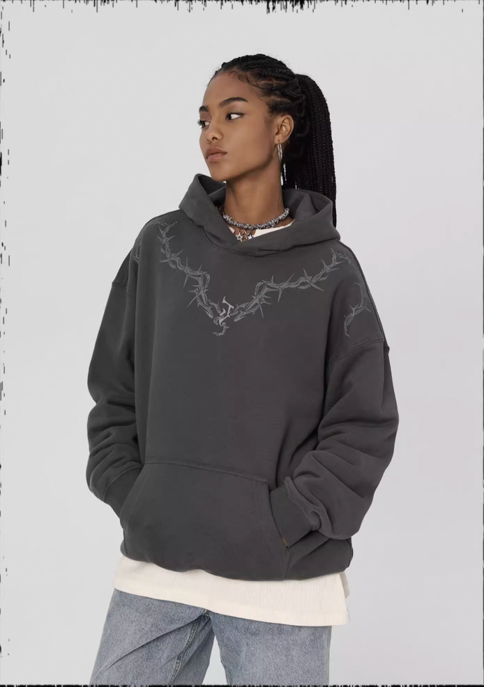 Glue Crack Print Hoodie - chiclara