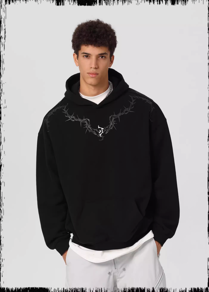 Glue Crack Print Hoodie - chiclara