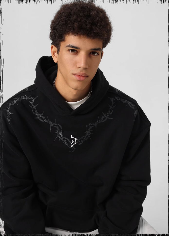 Glue Crack Print Hoodie - chiclara