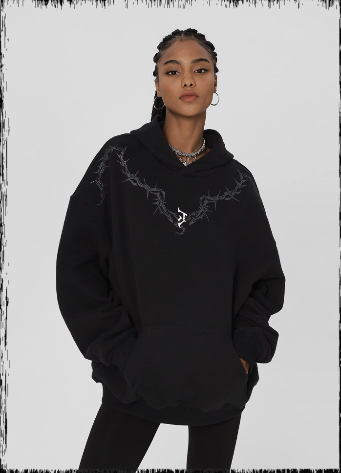 Glue Crack Print Hoodie - chiclara