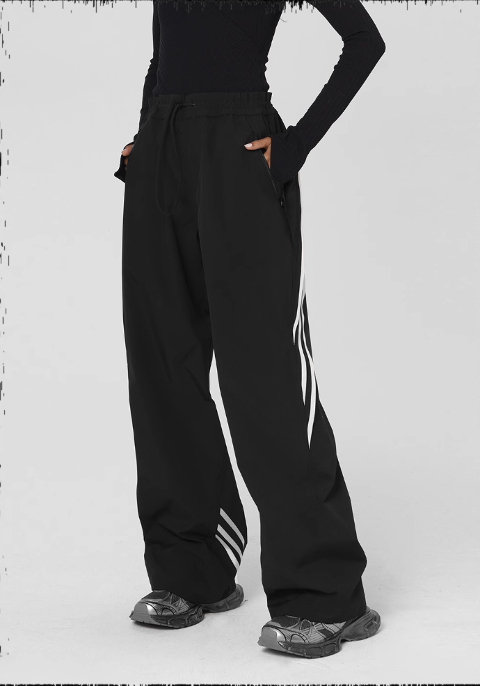 Striped Paratrooper Drawstring Sports Pants - chiclara