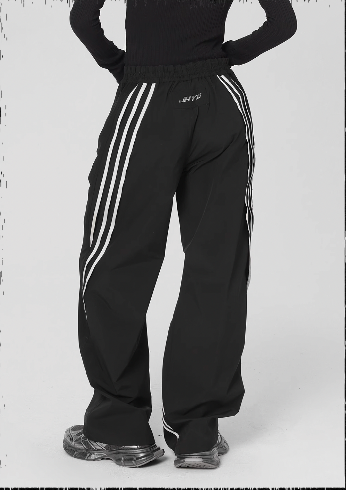 Striped Paratrooper Drawstring Sports Pants - chiclara