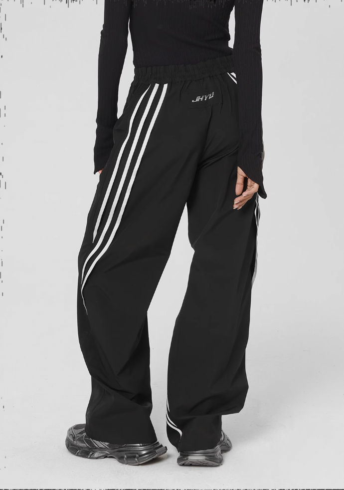 Striped Paratrooper Drawstring Sports Pants - chiclara