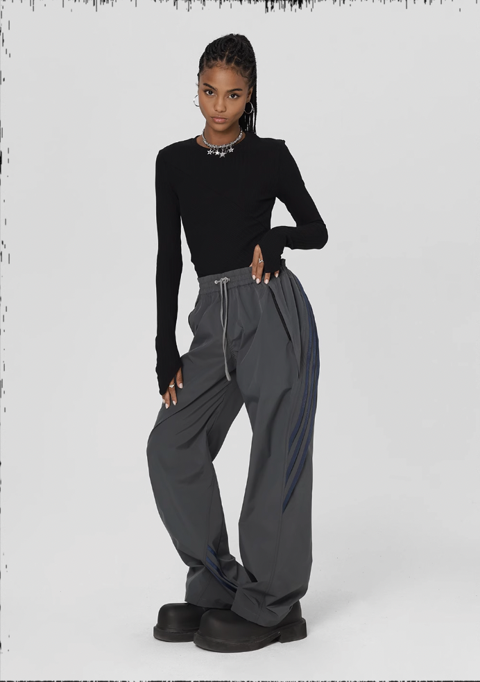 Striped Paratrooper Drawstring Sports Pants - chiclara