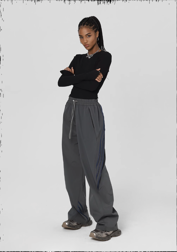 Striped Paratrooper Drawstring Sports Pants - chiclara