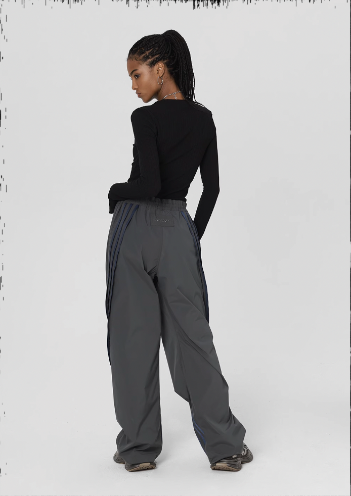 Striped Paratrooper Drawstring Sports Pants - chiclara