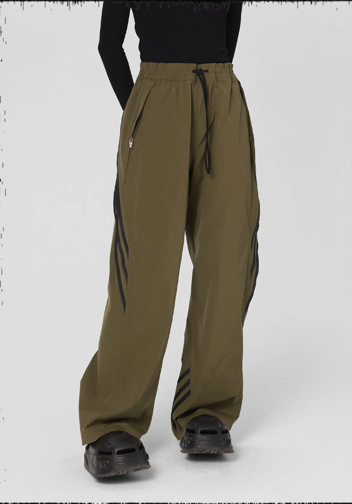 Striped Paratrooper Drawstring Sports Pants - chiclara