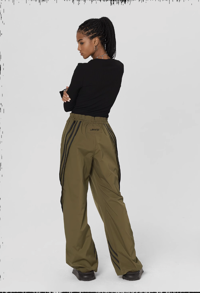 Striped Paratrooper Drawstring Sports Pants - chiclara