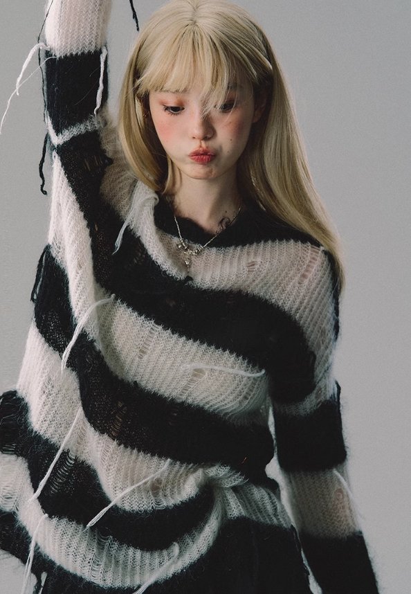 Zebra Pattern Knit Sweater