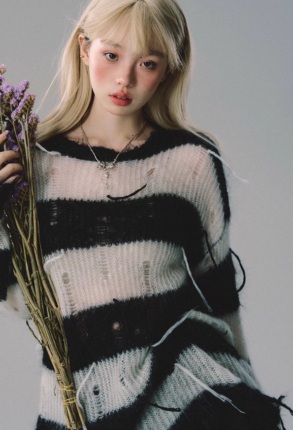 Zebra Pattern Knit Sweater