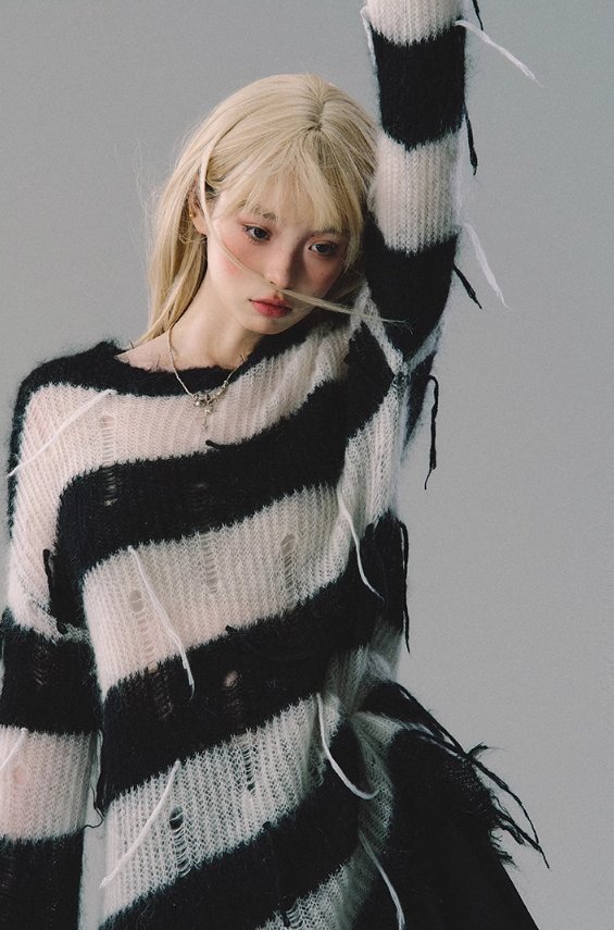 Zebra Pattern Knit Sweater