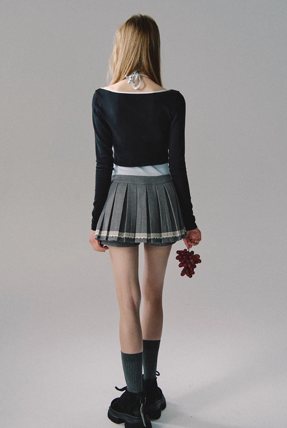 Lace Trim Pleated Skirt