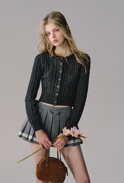Lace-Trim Pleated A-Line Skirt main image 0