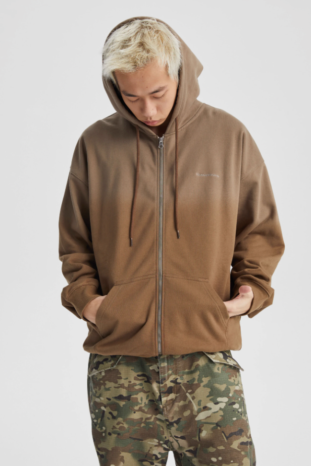 Trendy Washed Gradation Dye Zipper Hoodie - chiclara