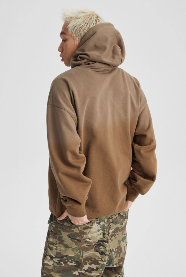 Trendy Washed Gradation Dye Zipper Hoodie - chiclara