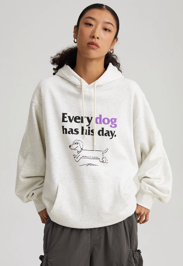 Playful Puppy's Day Print Hoodie - chiclara