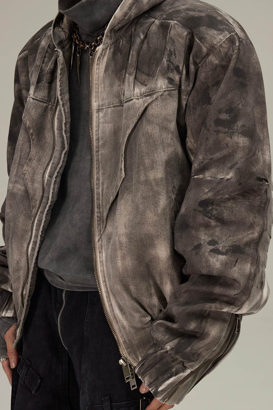 Distressed Washed Bomber Jacket