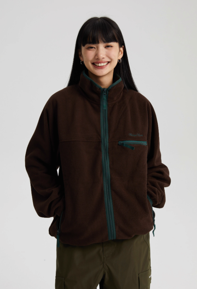 Stylish Contrasting Edge Zipper Fleece Jacket - chiclara