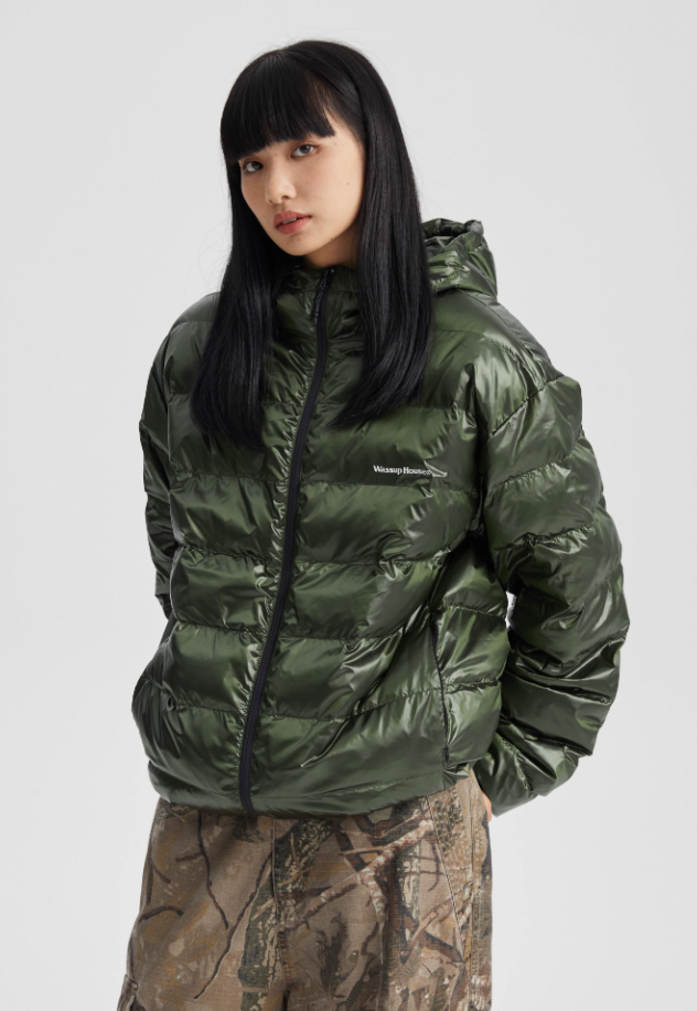 Sleek Basic Glossy Hooded Down Jacket - chiclara