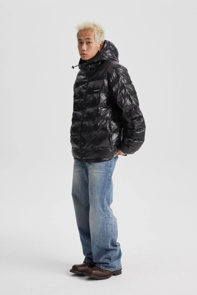 Sleek Basic Glossy Hooded Down Jacket - chiclara