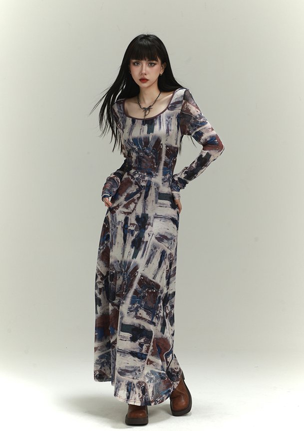 Abstract Art Mesh Dress