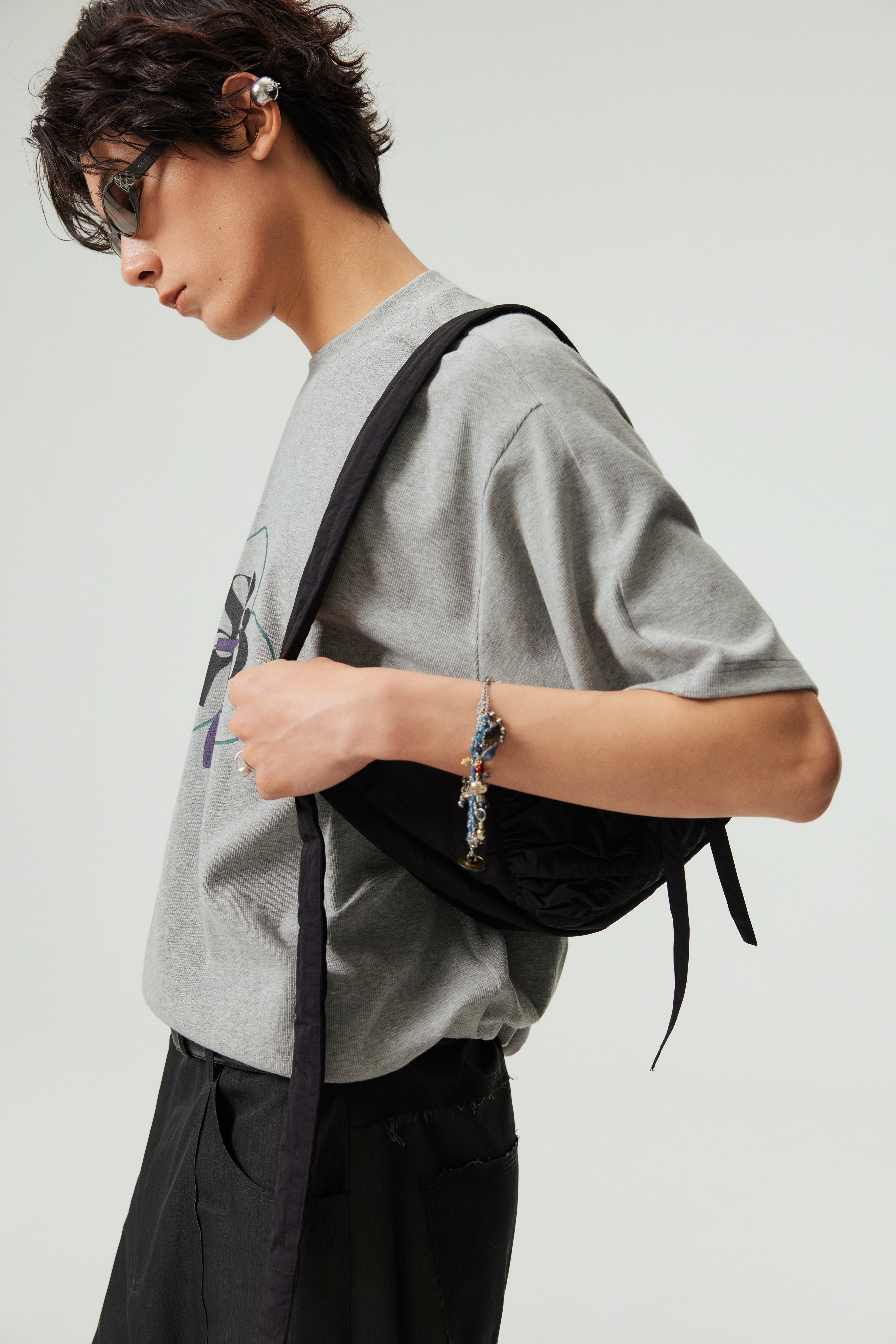 Ruched Crescent-Shaped Shoulder Bag