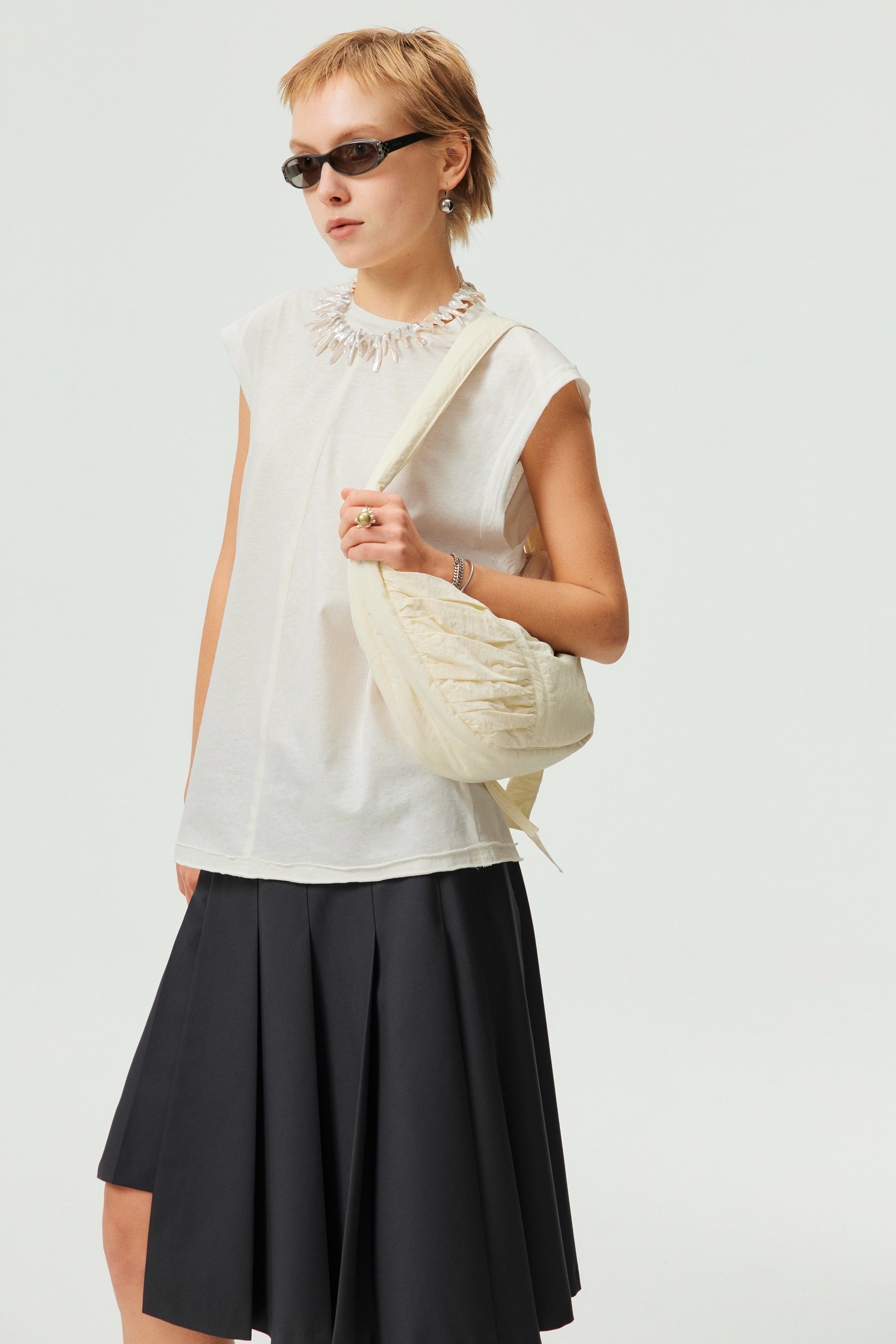 Ruched Crescent-Shaped Shoulder Bag