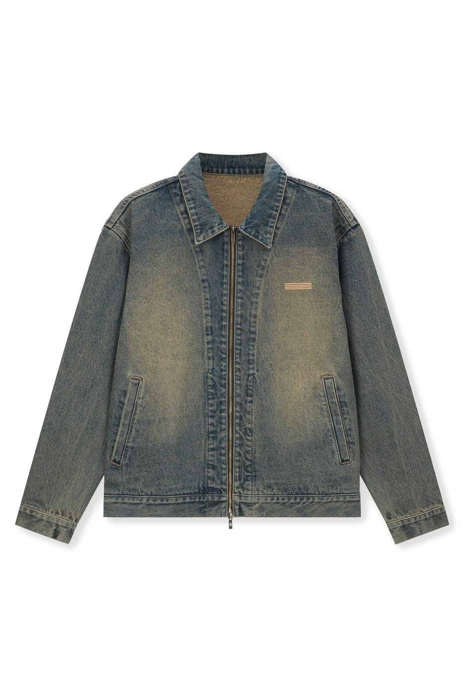 Washed Denim Zip-Up Jacket