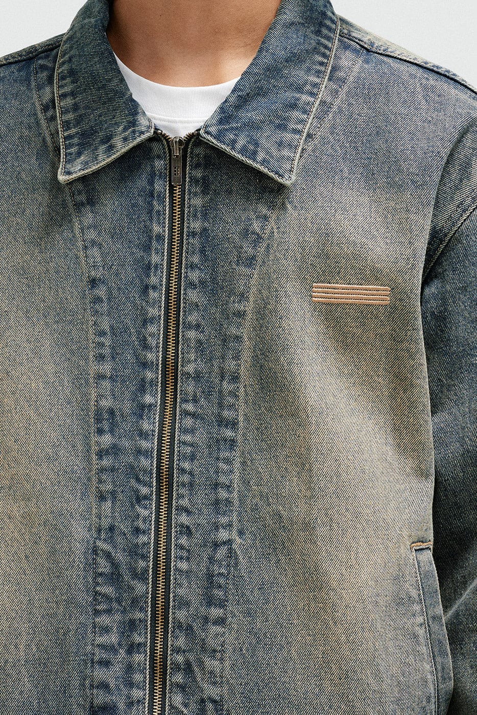 Washed Denim Zip-Up Jacket