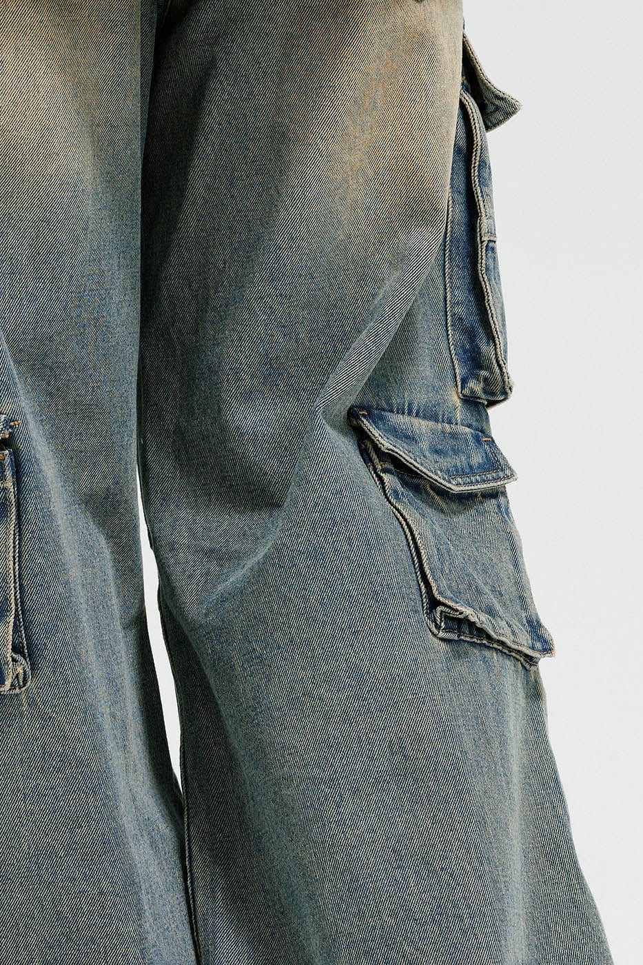 Multi-Pocket Faded Cargo Denim Jeans