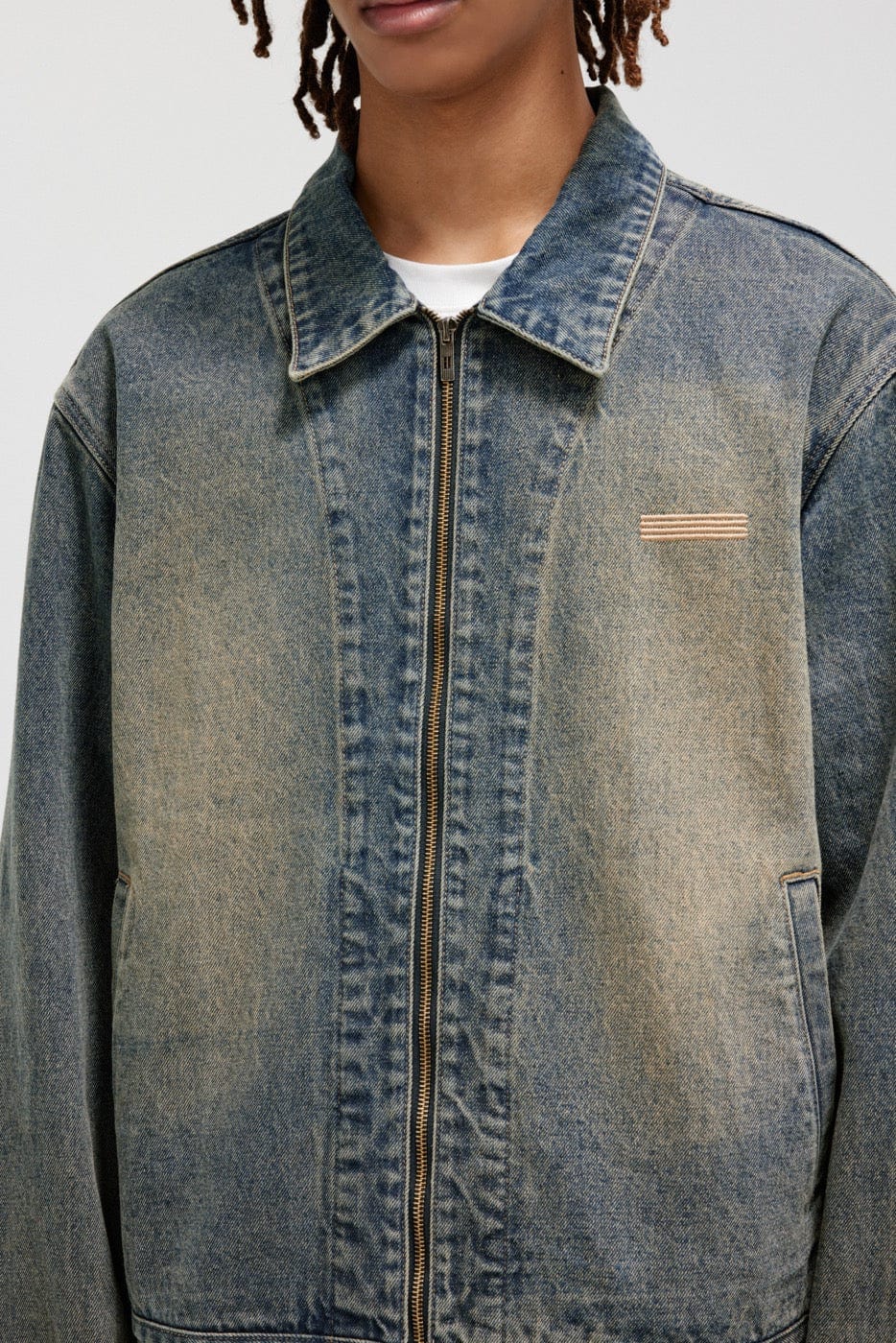 Washed Denim Zip-Up Jacket