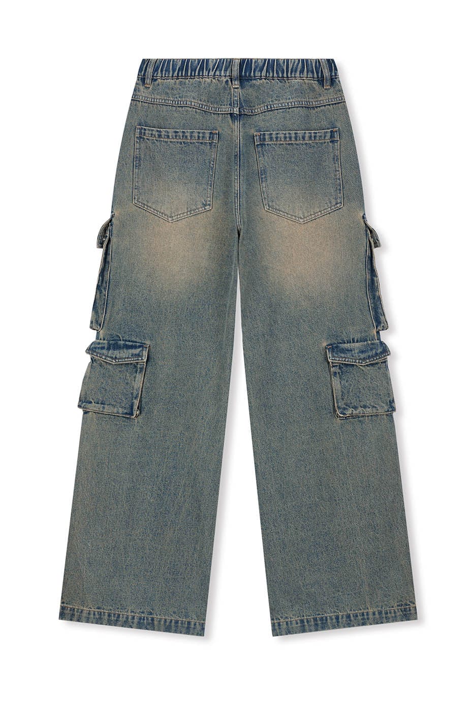 Multi-Pocket Faded Cargo Denim Jeans