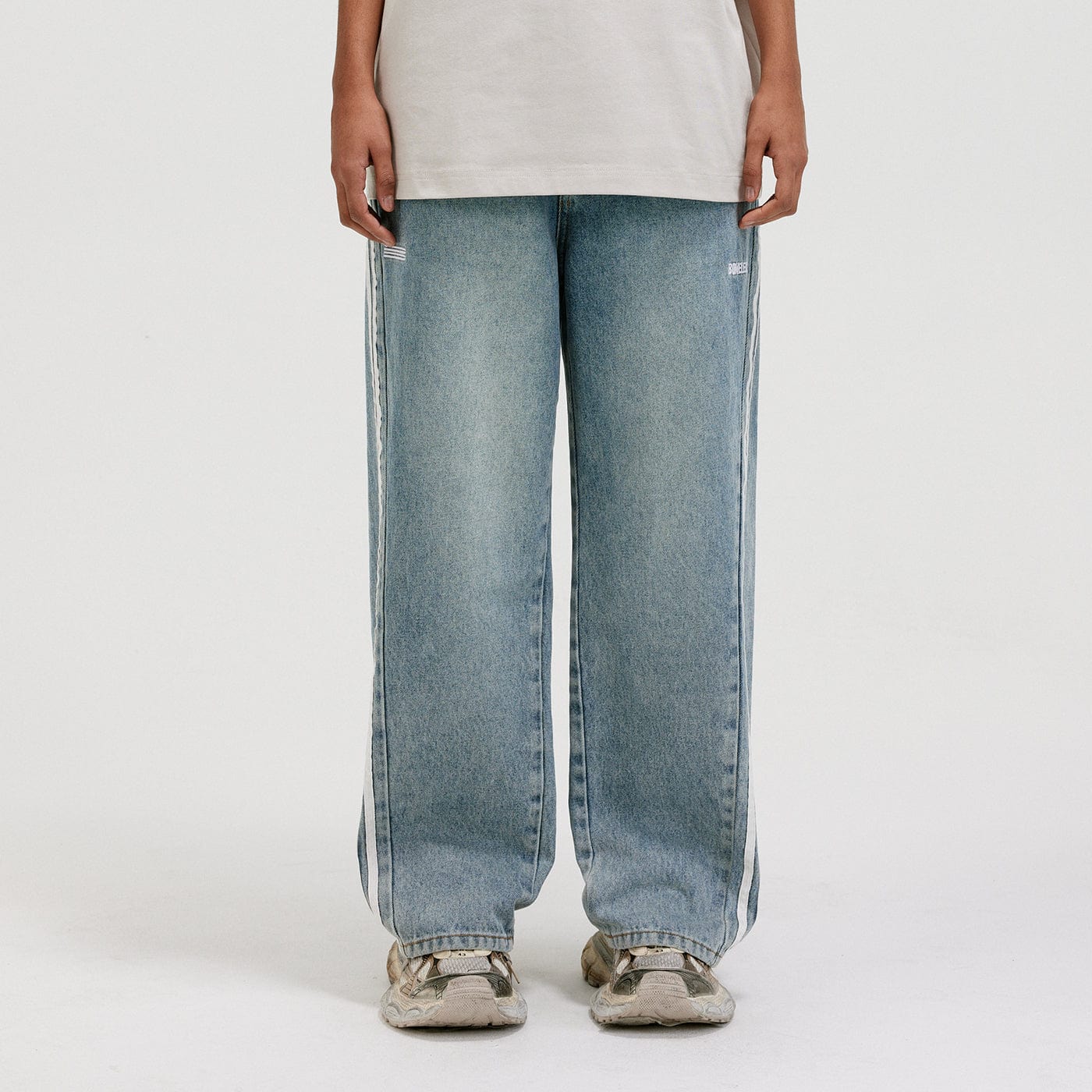 Side-Striped Light Wash Denim Jeans