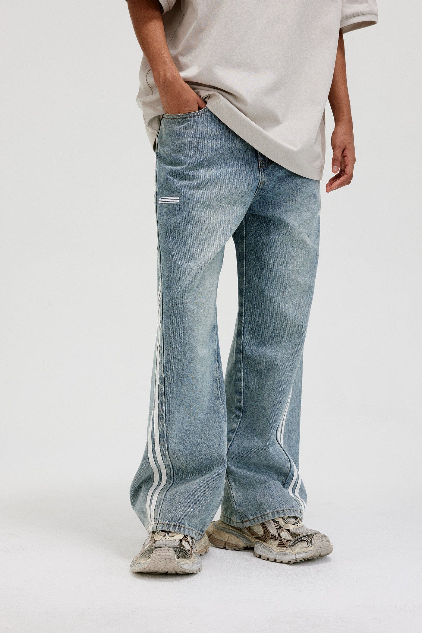 Side-Striped Light Wash Denim Jeans