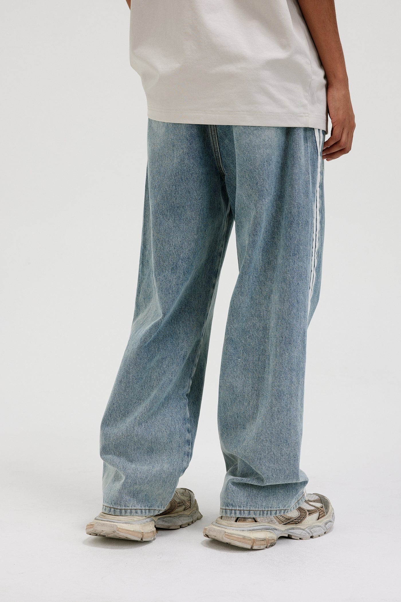 Side-Striped Light Wash Denim Jeans