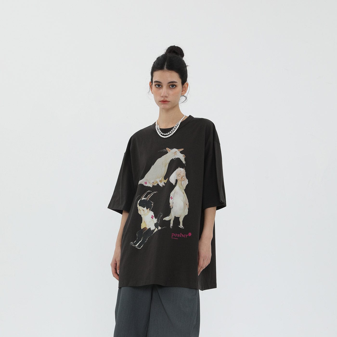 Whimsical Animal Print Oversized T-shirt