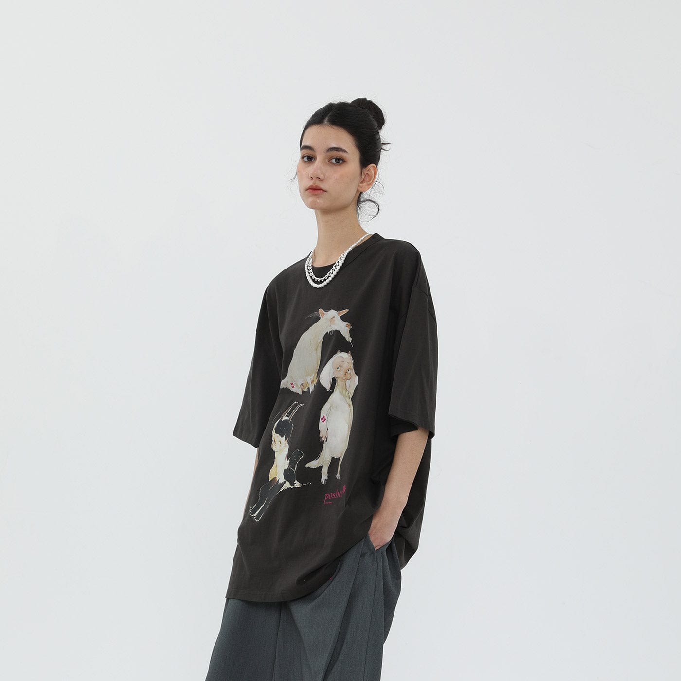 Whimsical Animal Print Oversized T-shirt