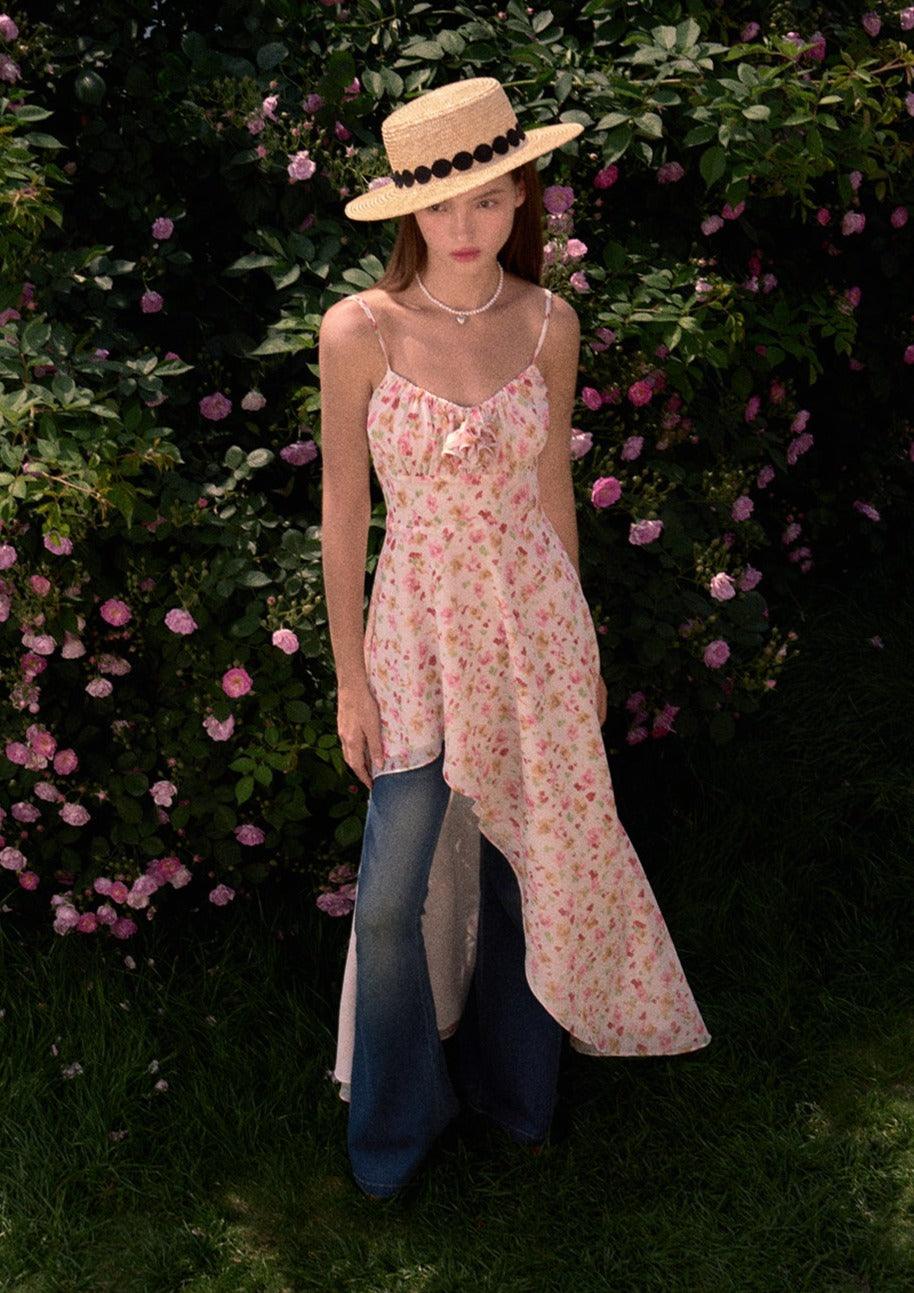 Diagonal Split Hem Floral Maxi Dress