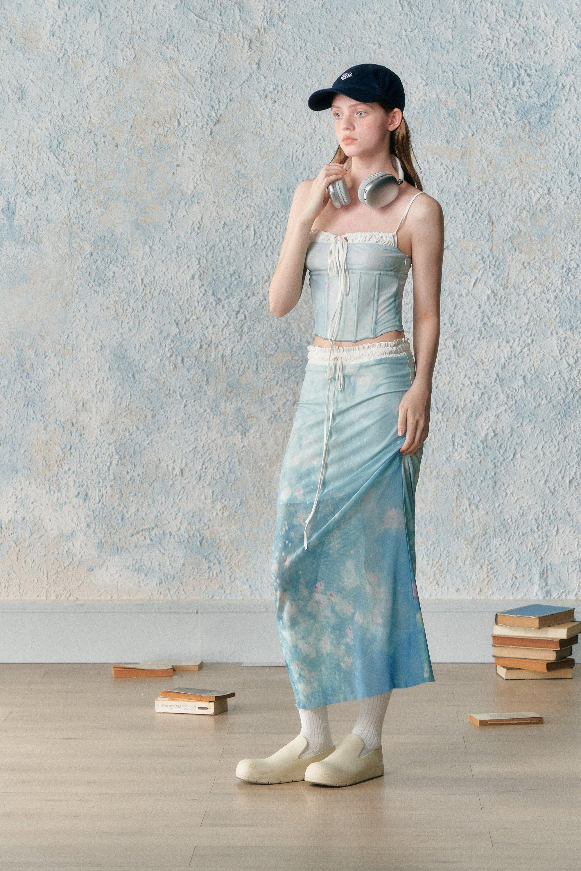 Mesh Printed Camisole & Midi Skirt Set