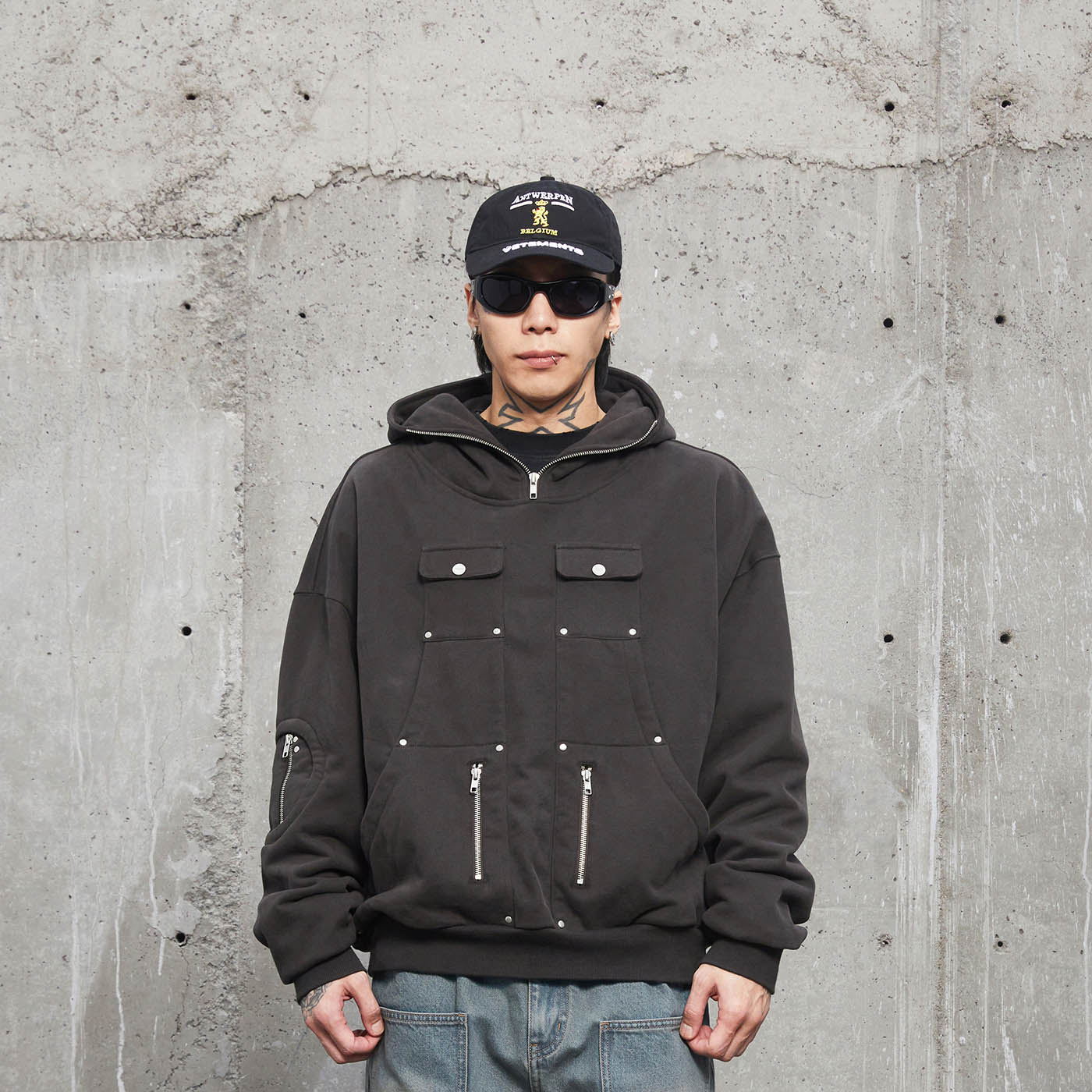 Multi-Pocket Hooded Sweatshirt