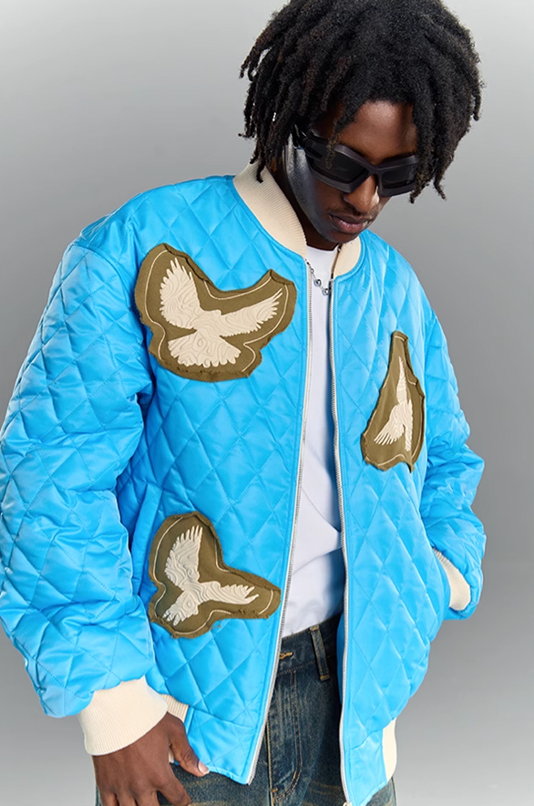 3D Foam Patch Peace Dove Embroidered Jacket - chiclara
