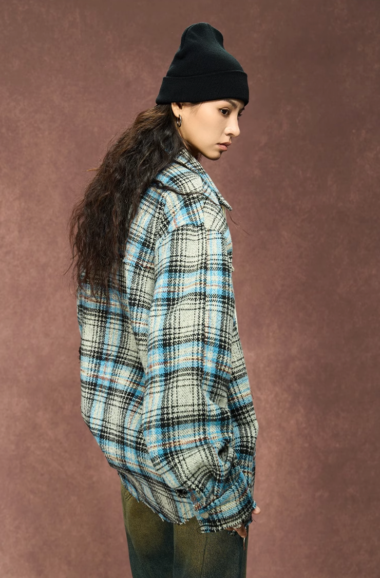 Deconstructed Plaid Shirt Jacket - chiclara