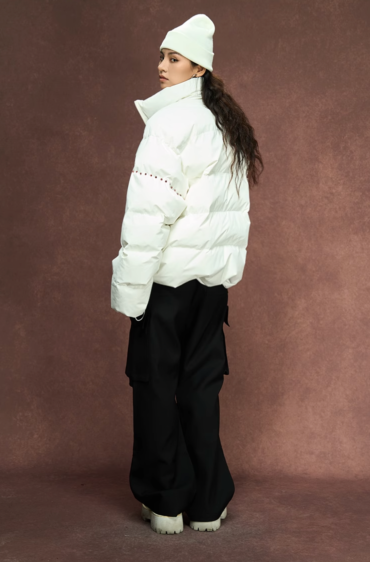 Luxe Inlaid Diamond Quilted Puffer Jacket - chiclara