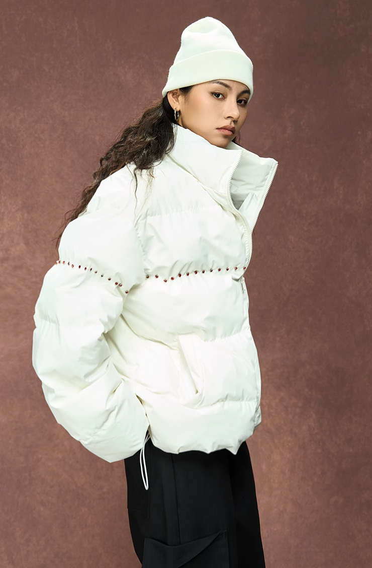 Luxe Inlaid Diamond Quilted Puffer Jacket - chiclara