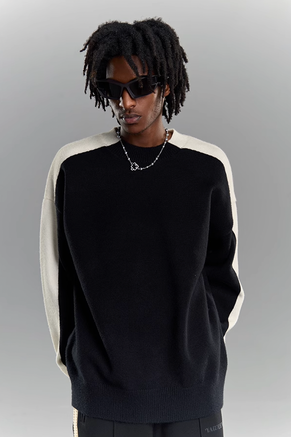 Bold Black & White Contrasting Knit Sweater - chiclara