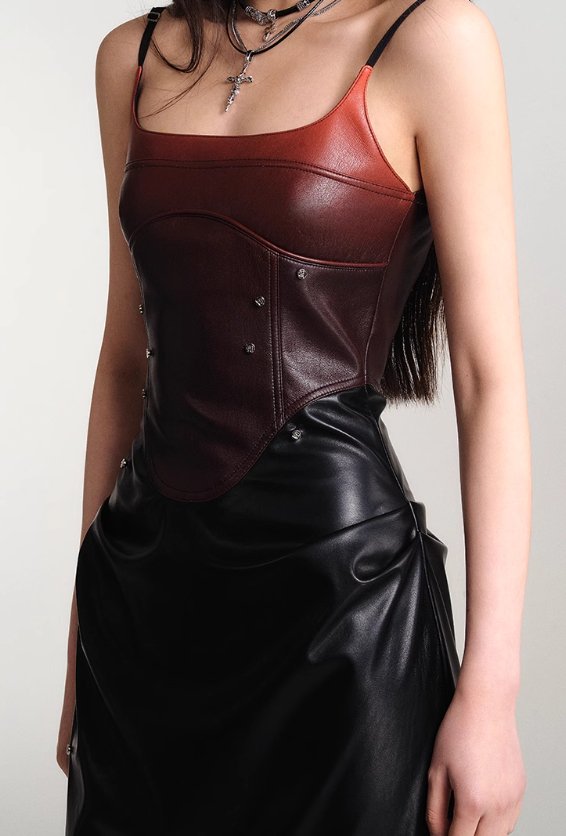 Gradient Studded Leather Camisole Dress - chiclara