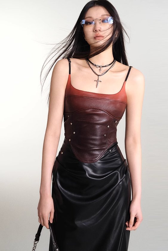 Gradient Studded Leather Camisole Dress - chiclara