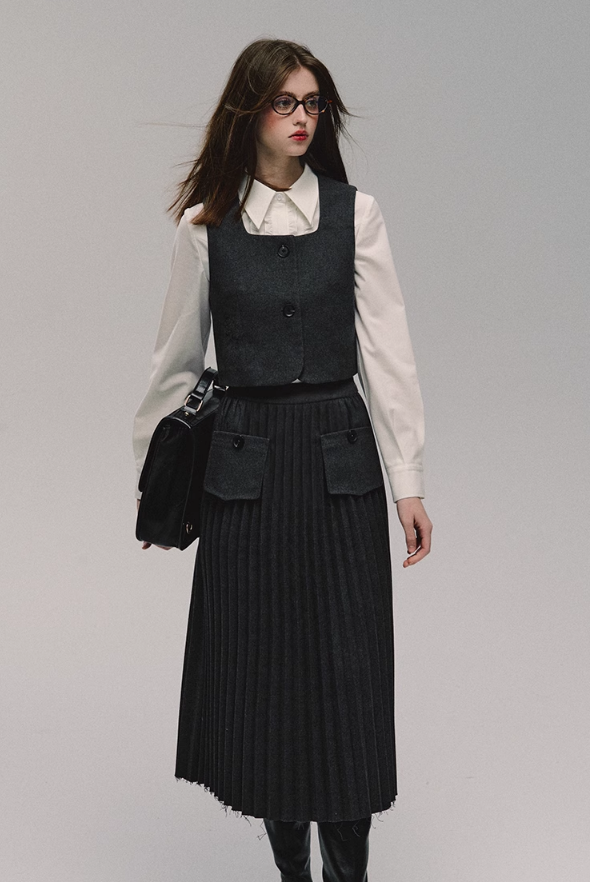 Preppy Vest Pleated Skirt